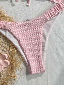 Swim Mod Bộ bikini 2 mảnh màu hồng phối ren xếp tầng thắt nơ phía trước dễ thương ngọt ngào thời trang năng động dự tiệc cho kỳ nghỉ hè trên bãi biển - Hồng - Xem 6