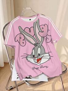 LOONEY TUNES X SHEIN Plus Size Women Cartoon Print Casual Versatile Daily Short Sleeve T-Shirt - White - View 1