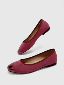 CUCCOO BIZCHIC Zapatos de mujer primavera y otoño con empalme, punta cuadrada, suela plana, zapatos de ante simples para ir al trabajo y de compras - Burdeos - Ver 6
