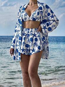 Firerie Women's Daily Elegant Tropical Beach Vacation Music Festival Fashion Leopard Print Lingerie Loose Jacket And High-Waisted Loose Shorts 3 Pieces Set - Multicolor - View 7