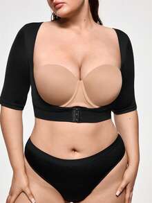 SHAPORA Top bustier de manga corta con efecto moldeador de unicolor para mujer de talla grande - Negro - Ver 4