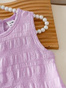 SHEIN Playful Pals 女嬰荷葉邊無袖背心上衣純色洋裝，簡約休閒夏季舒適百搭公主裙，適合外出或疊穿 - 淡紫色 - 查看 6