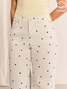 lacRébo Women's Polka Dot Pattern Pocket Straight Leg Loose Casual Versatile Denim Jeans - White - View 3