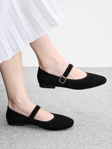 CUCCOO BIZCHIC Spring And Autumn Metal Buckle Contrasting Color Hemming Round Toe Flat Bottom, Retro Style Mary Jane Shoes Commuting Shopping Fall Shoes - Black -1 - View 2