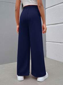 SHEIN Tween Girl Street Style Mix & Match Solid Color Straight Leg Knit Pants - Navy Blue - View 3