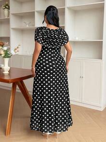 Modelyn Women's Elegant Minimalist Polka Dot Sleeveless Bodycon Plus Size Dress, Suitable For Summer - Black - View 2