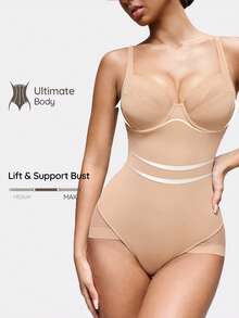 SHAPORA Camiseta de mujer de unicolor con parches de malla - Albaricoque - Ver 1