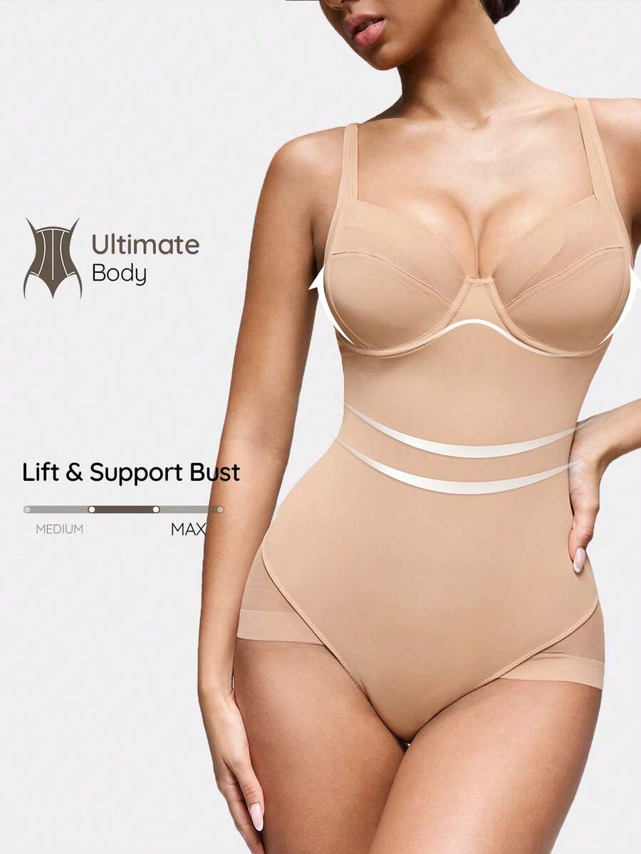 SHAPORA Camiseta de mujer de unicolor con parches de malla - Albaricoque - Ver 1