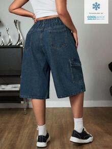 SHEIN ICON Pantalon cargo en jean bleu délavé à jambe droite ample avec grandes poches - Jean brut - Voir 2