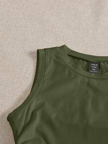 Comfortcana Knitted Casual Plus Size Women's Solid Color Side Drawstring Tank Top - Army Green - View 5