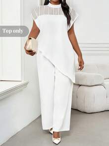 SHEIN Lady 大尺碼女款優雅蝙蝠袖不對稱下擺休閒上衣 - 白色 - 查看 1