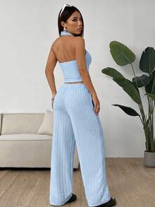 SHEIN EZwear 蓝色针织女式休闲运动套装 - 藍色 - 查看 2