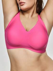 SHAPORA Plus Size Seamless Gummy Bear Support Bra With Molded Cup, Wireless Lift & Shaping - Hot Pink - View 4