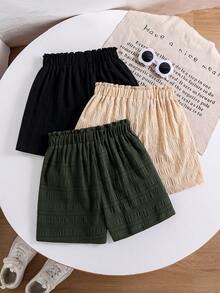 Tween Girl Casual Ruffle Waist 3-Piece Shorts Set - Multicolor - View 2