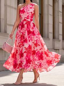 SHEIN Clasi CURVE Plus Size Women Floral Print Sleeveless Elegant Dress Wedding Guest Pink Summer - Multicolor - View 5