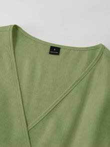 Louniche Standard Size Women's Ruffle V-Neck Fitted Holiday Elegant Mid-Length Dress Tea Party Tea Party Vacation Sage Green Summer - Green - View 3