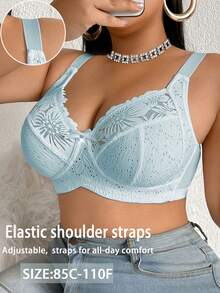 DesireSculpt Plus Size Lace Patchwork Non-Wired Bralette Single Piece - Mint Blue - View 5