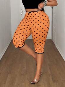 Maweii Plus Size Polka Dot BowBermuda Shorts - Orange - View 1