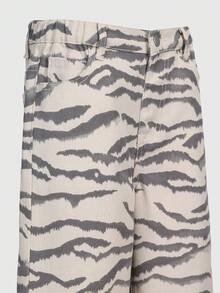 SHEIN Tween Girls' Spring/Summer New Fashion Zebra Print Denim Jeans, Snug Fit Loose Straight Leg Wide Leg Pants, Relaxed Fit,Back-To-School,Soft Cotton - Multicolor - View 4