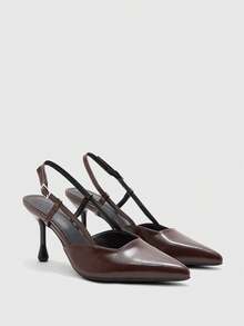CUCCOO BIZCHIC Elegant, Simple And Generous, Fashionable And Versatile, Casual Workplace Commuter Women's Rear Empty High-Heeled Shoes - Dark brown, - View 7