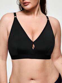 SHAPORA 1pc Women's Plus Size Seamless Adjustable Strap Bra - Black - View 4