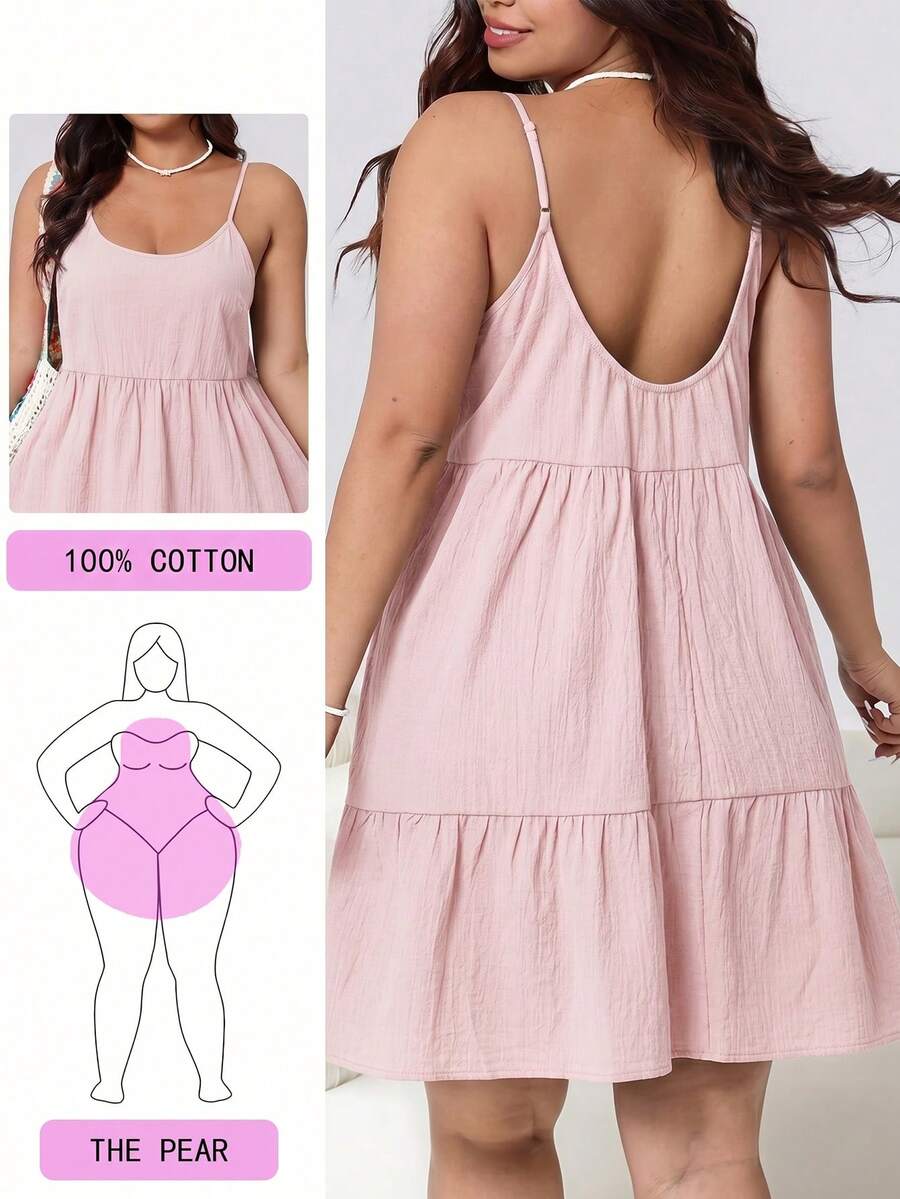 Solflare Pink Plus Size Women's Ruffle Hem Spaghetti Strap Spring/Summer Dress Beach Vacation Formal Casual - Baby Pink - View 1