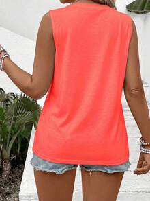 EMERY ROSE Women's Spring/Summer New Hot-Selling Lace Trim Patchwork Plus Size Tank Top - Red - View 2
