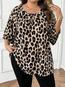 SHEIN CURVE+ Plus Size Valentine's Day Leopard Print Shirt - Multicolor - View 7