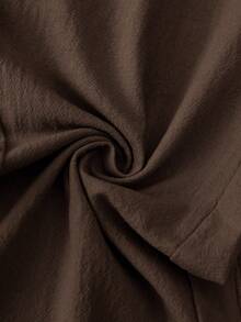 SHEIN PETITE Women's Summer Dark Brown Solid Color Fabric Design Side Seam Button Decoration Pocket Flap Design Casual Vacation Western Bohemian Street Style - Coffee Brown - View 3