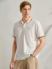 VeloEdit White Men's Contrast Color Polo Shirt, Suitable For Outings, Parties And Office Wear Old Money Summer Vacation Style Gift - White - View 5