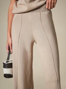 KSTM Sleeveless Knit Co-Ord Set With Crew Neck Top And Wide-Leg Palazzo Trousers For Spring Summer - Khaki - View 7