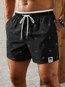 Palasendo Pantalones cortos de playa con cordón y bolsillo para hombres - Negro - Ver 3