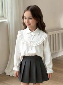 Girls (Big) French Sweet Bow Blouse, Suitable For Outings, Vacation, School - White - View 1