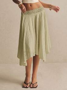 Poéselle Asymmetrical Hem Spring/Summer Women's Skirt - Olive Green - View 7