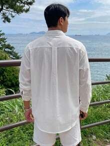 DAZY Camisa de manga larga de color blanco sólido para hombre de primavera - Blanco - Ver 2