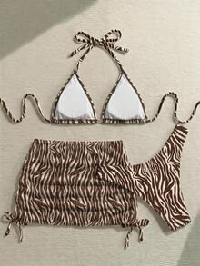 Soleia Women'S Retro Sexy Animal Print Zebra Pattern Swimwear Set, Suitable For Beach Vacation, Bikini Bathing Suits For Women Swimwears For Woman - Multicolor - View 2
