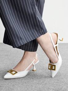 CUCCOO BIZCHIC 女款尖頭細高跟米色扣環後跟女高跟鞋 時尚通勤百搭職場女鞋 - 雪白色 - 查看 5