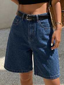 DAZY Women's Comfortable Casual Loose Fit Denim Bermuda Shorts, Summer Y2K - Blue - View 3