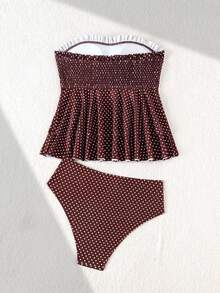 Swim Mod Top de bikini con tirantes finos, diseño sin tirantes con detalle fruncido en la parte delantera, dobladillo con volantes de doble capa para cobertura del abdomen y efecto adelgazante, top de bikini tipo tank para playa, arena, piscina y vacaciones - Multicolor - Ver 2
