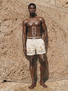 Palasendo Pantalones cortos de playa para hombre con estampado de cocoteros y letras, con cordón en la cintura, para el verano - Albaricoque - View 4