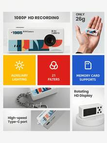 JMMO Vintage Mini Digital Camera, Retro 1985 Portable Pocket CCD Camera, Compact HD Video Photo Camera For Teens Students Travel Indoor Outdoor Photography - View 3