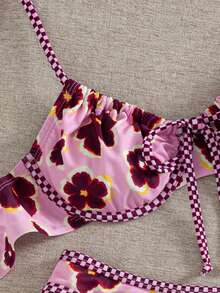 Swim Mod New Lemon Yellow Textured Bikini, Bow Knot Front, Underwire Support & High Leg Beach Swimwear - Multicolor - View 8