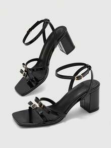 CUCCOO BIZCHIC Women's Fashion High-Heeled Sandals, Lace-Up Bow Thick Heel PU Global Four-Season Commute Elegant Foundation Festival Office Outdoor Daily Wear Summer - Black - View 7