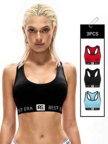 EasyFave 3pcs Women's Fashionable Letter Printed Bras Set - Multicolor - View 1
