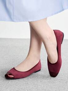 CUCCOO BIZCHIC Zapatos de mujer primavera y otoño con empalme, punta cuadrada, suela plana, zapatos de ante simples para ir al trabajo y de compras - Burdeos - Ver 4