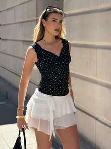 hollyjadebate Women's Multi-Layer Ruffle Trim Low Rise Y2K Mini Black Skirt Summer - White - View 3