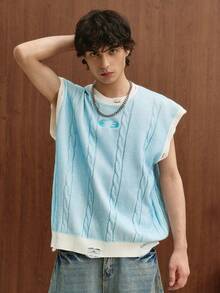 TOKVUE Men's Round Neck Short Sleeve Knit Vest - Baby Blue - View 1