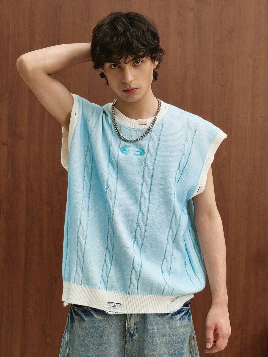 TOKVUE Men's Round Neck Short Sleeve Knit Vest - Baby Blue - View 1