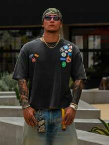 DAZY 短袖黑色水洗破舊圖案印花短版街頭風男士T恤 - 黑色 - 查看 7
