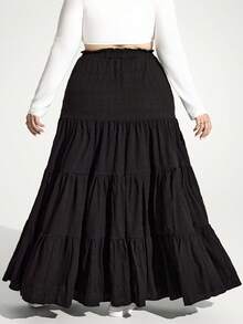 SHEIN Unity Jennifer_samantha_style Plus Size Women Black Big Swing Hem Long Skirt, For Apple Rounded Body Shape, For Body Shape, For Summer - Black - View 2